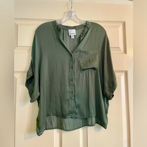 Olive Green Button-Up Blouse